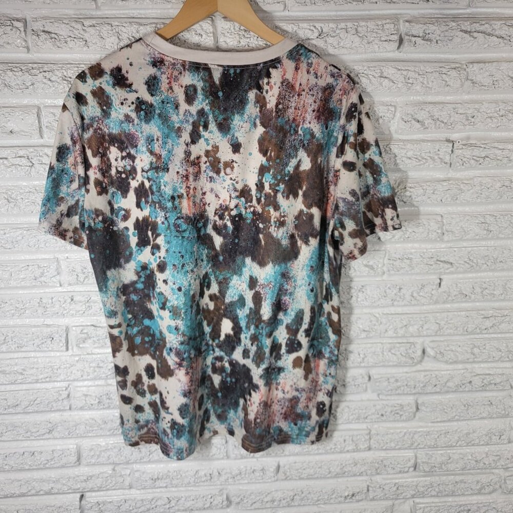 Womens Top XL Tee Cowgirl Blame It All on My Roots Poly Blend Blue Brown NOV239E - Picture 5 of 8